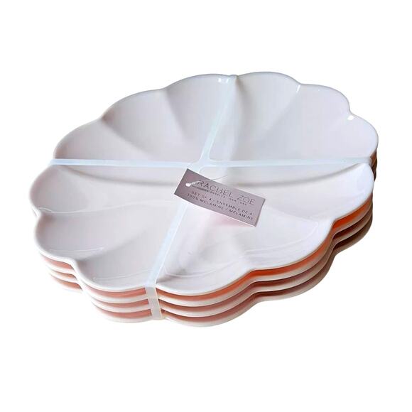 Rachel Zoe Pastel Pink Melamine Dinner Plates 11in Scalloped Set of 4 New